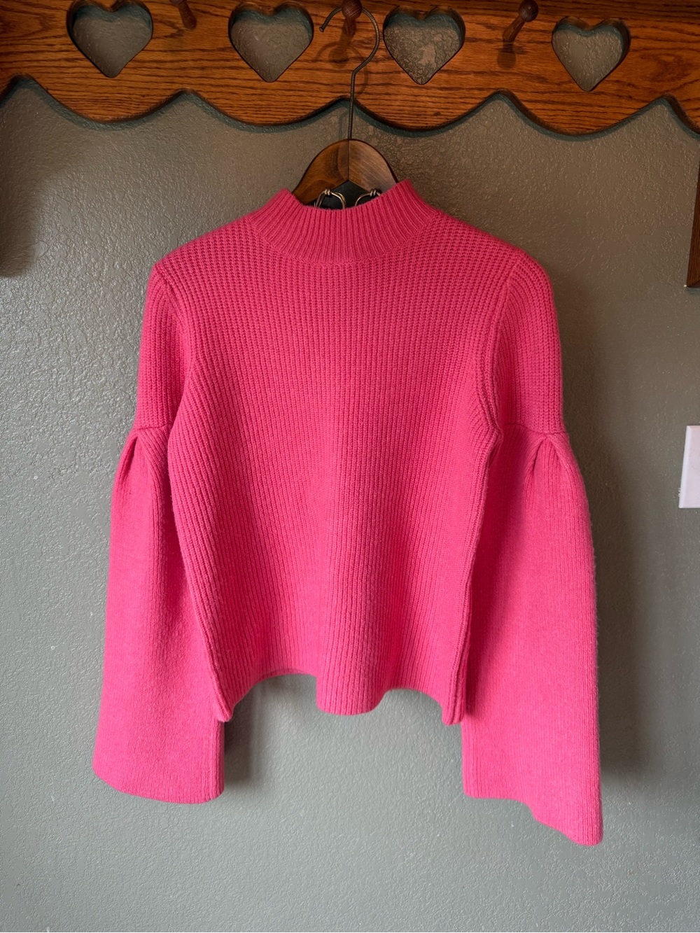 ASOS Bright Pink Mock Neck Balloon Sleeve Sweater